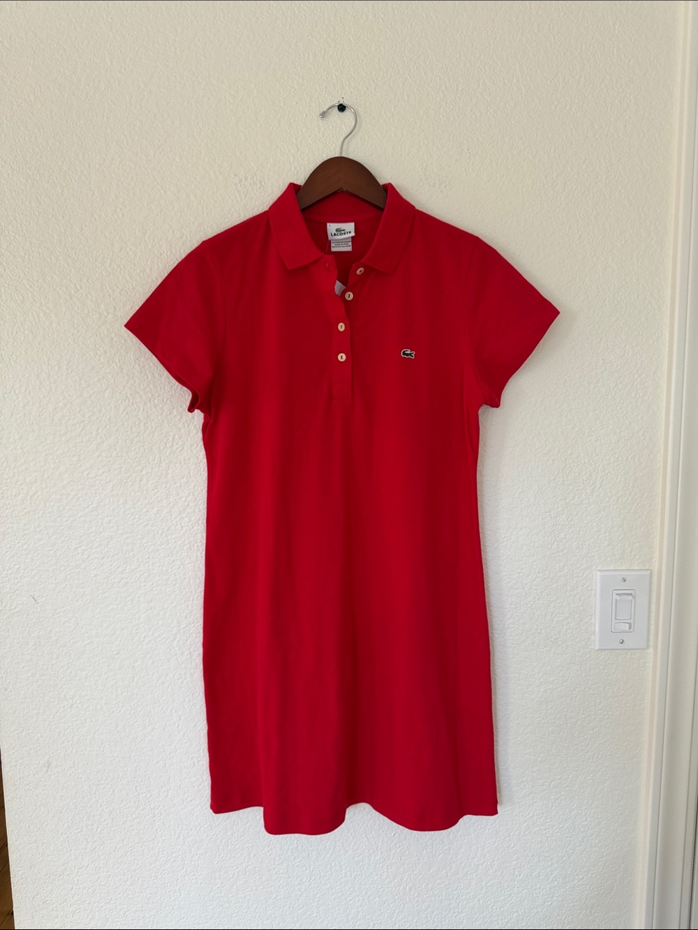 Lacoste Women's Stretch Red Polo Dress, size: medium - Picture 2 of 9